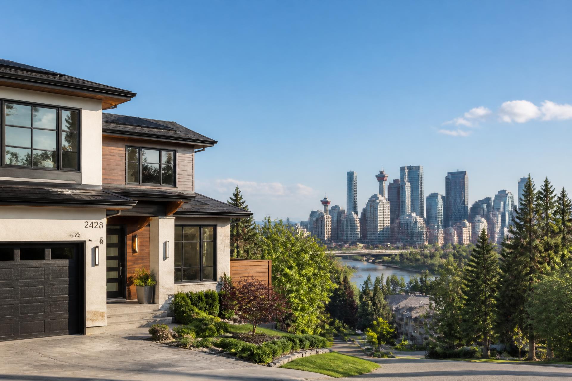 Modern Calgary home overlooking the Bow River and downtown skyline